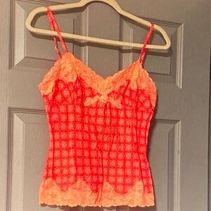 Express Vibrant Red and Orange Lace Camisole